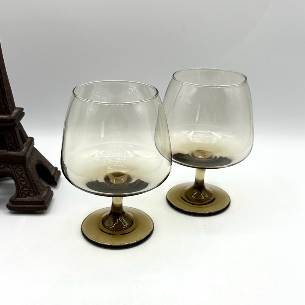 2 Libbey Smokey Tawny Brandy or Wine Glasses. Vintage MCM